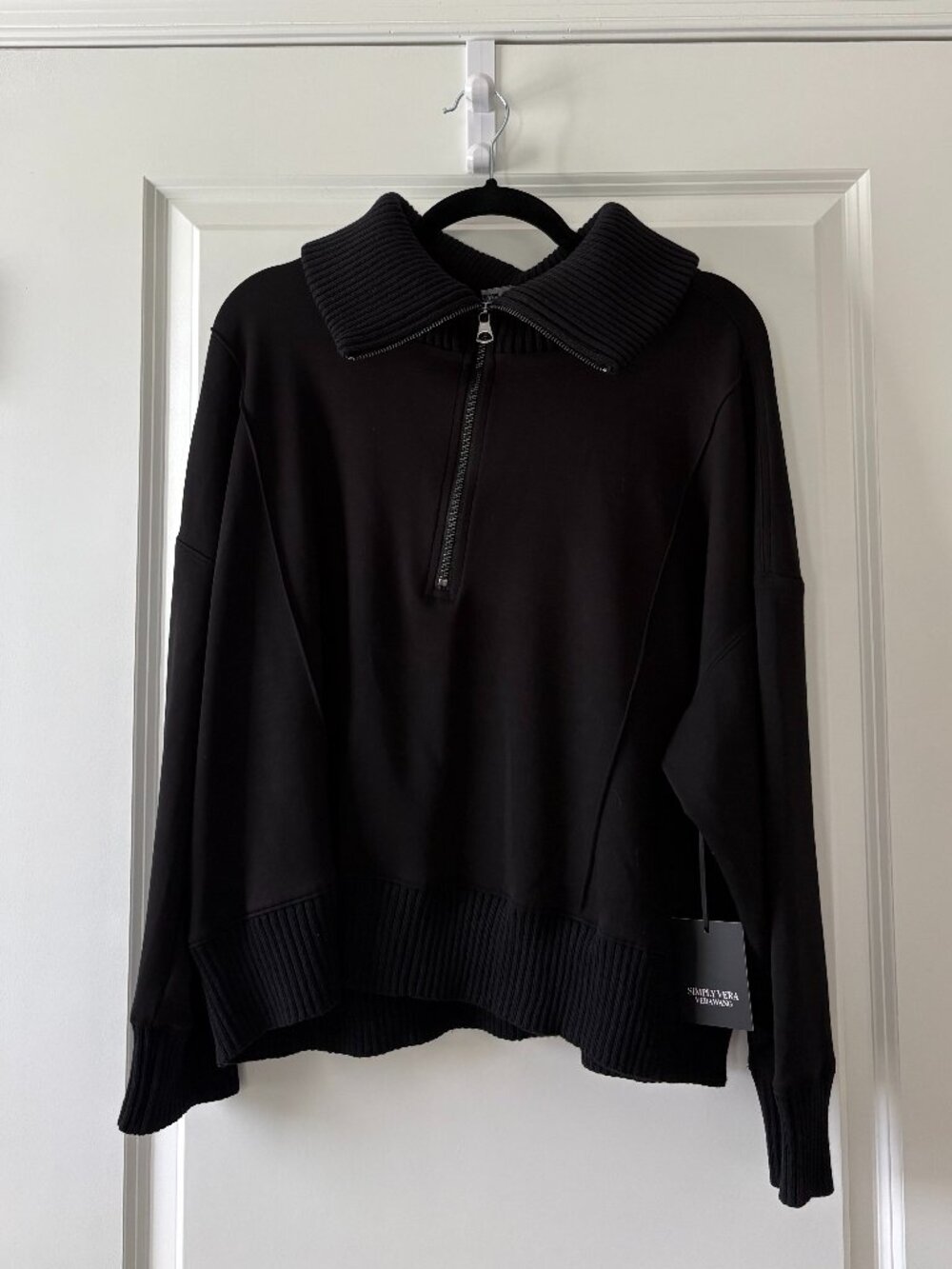 Simply Vera Wang Black Mixed Media Half-Zip Casual Chic Sweater Size PXL